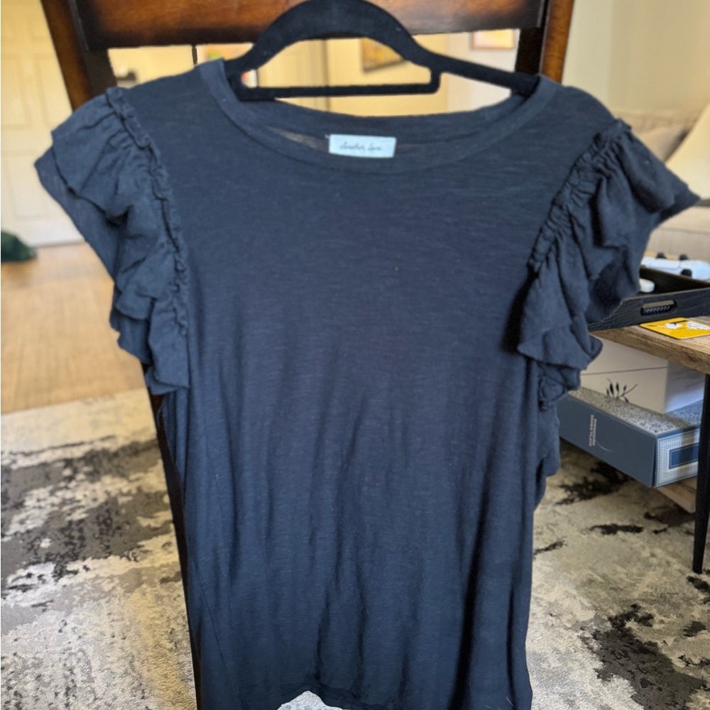 All Saints Gray Ruffled Cap Sleeve Blouse